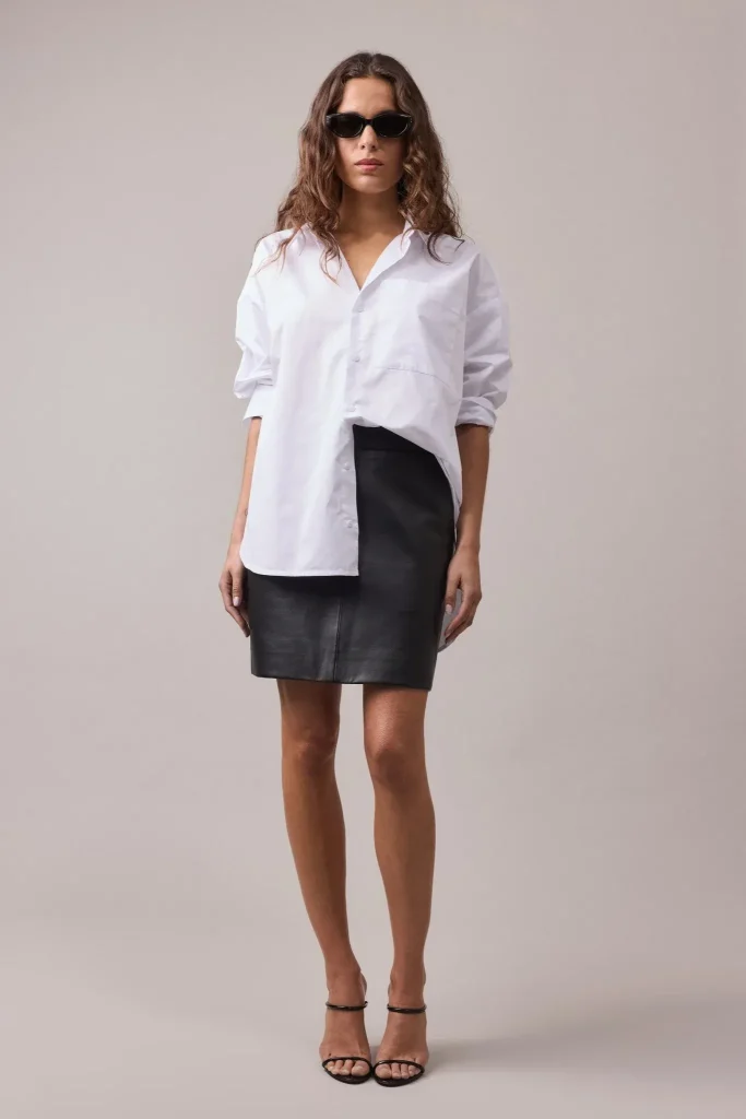 how to style oversized shirt with a skirt