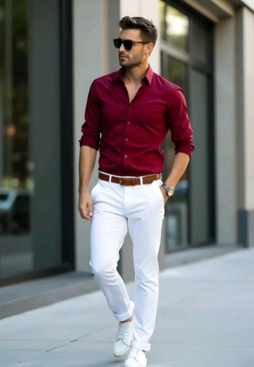 Man in maroon white outfit