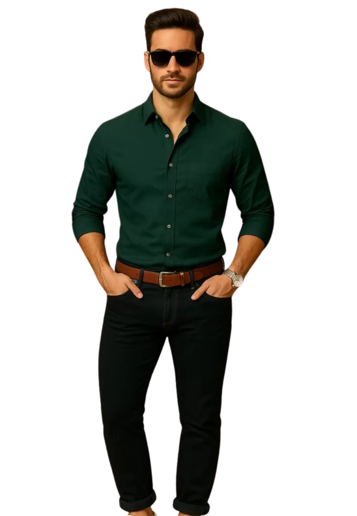 Dark green shirt with black jeans