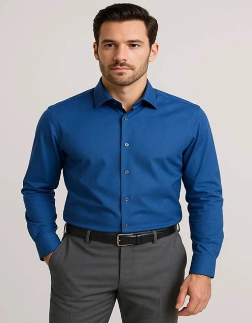 Blue Shirt with Grey Pants