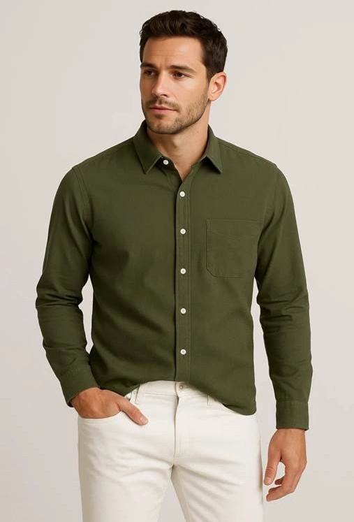 Green shirt, white pants outfit