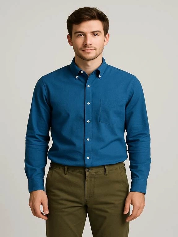 Blue Shirt with Olive Pants