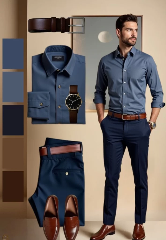 Blue Shirt Navy Pants Outfit