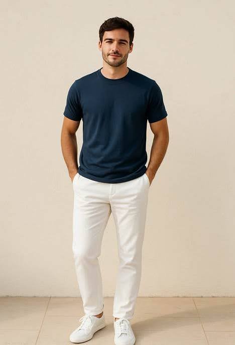 5. Casual Shirt and White Pant Combination – Summer & Weekend Ready