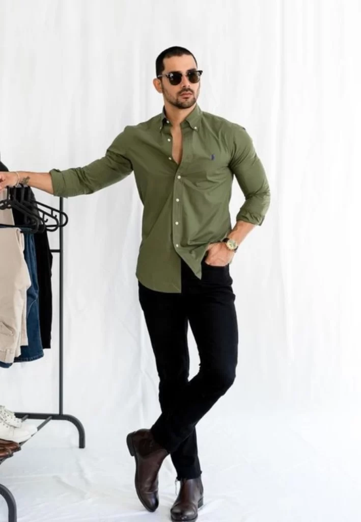 Stylish man in green shirt outfit
