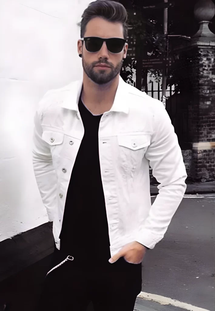 Man wearing black tee white shirt