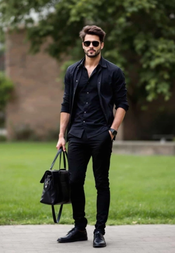Stylish black outfit with sunglasses
