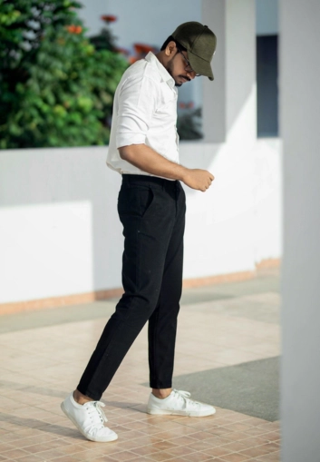 Casual outfit with white shirt and black pants